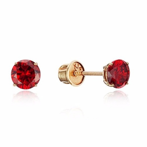 Jewelry - 14k Yellow Gold 3mm Round Ruby Girls Earring